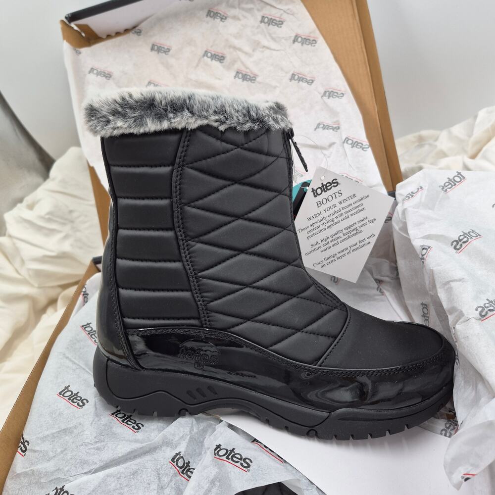 NEW Totes Esther Snow Boots black waterproof women boots size 8
